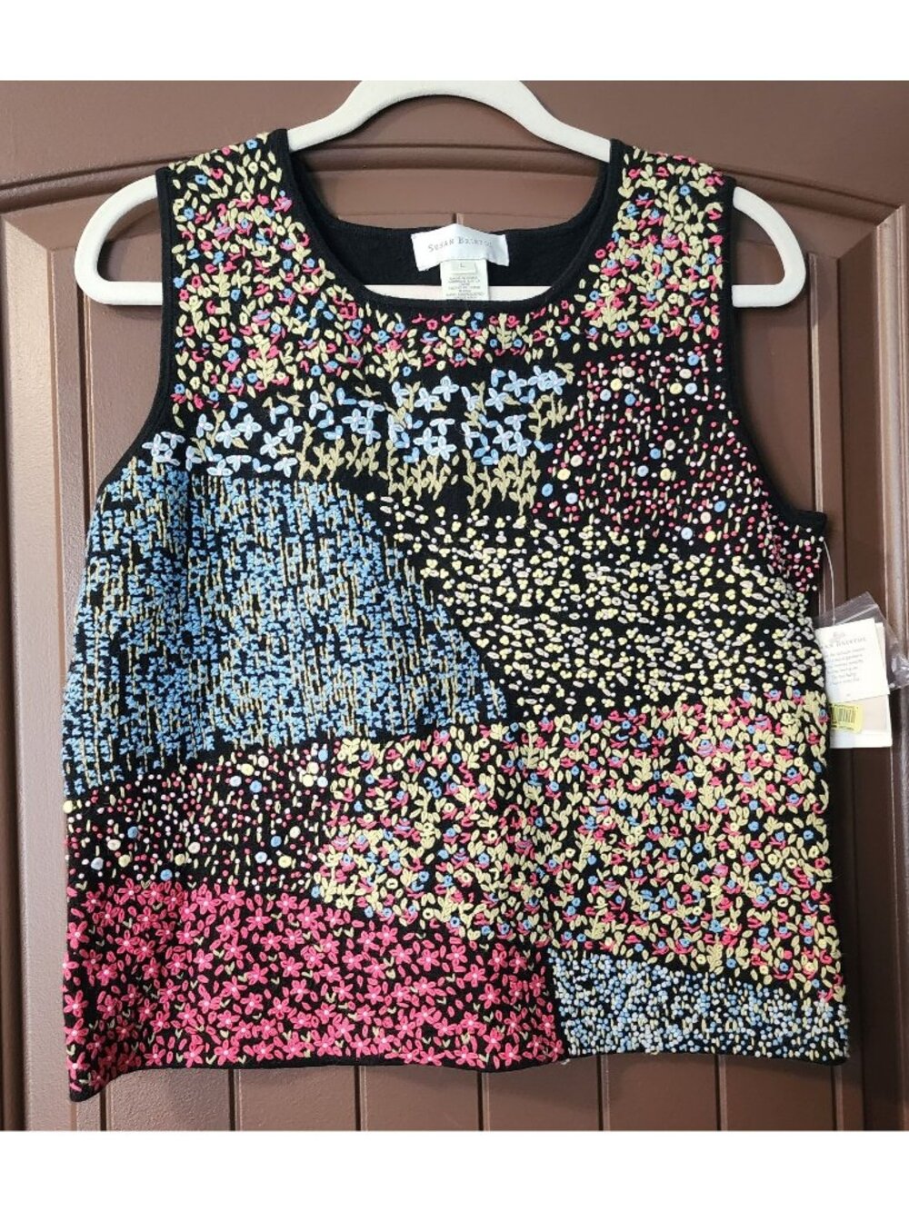 Vintage Susan Bristol NWT Vest L Hand Embroidered Floral Beaded Y2K Art To Wear